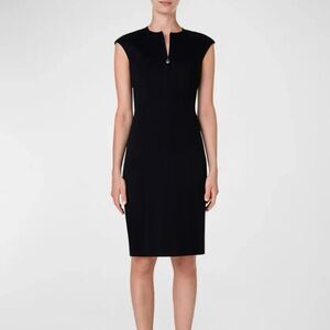 Akris Punto Women's Black Half-Zip Jewel Neck Cap Sleeve Sheath Dress Size 10